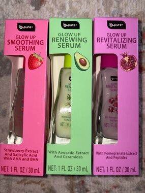 🌴b pure Glow Up Serums in strawberry, avocado, & pomegranate Bundle of Three